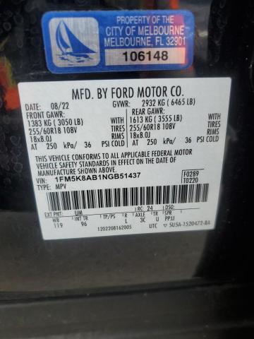 1FM5K8AB1NGB51437 - 2022 FORD EXPLORER POLICE INTERCEPTOR Qara foto 13