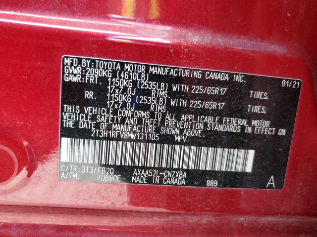 2T3H1RFV8MW131105 - 2021 TOYOTA RAV4 LE RED photo 14