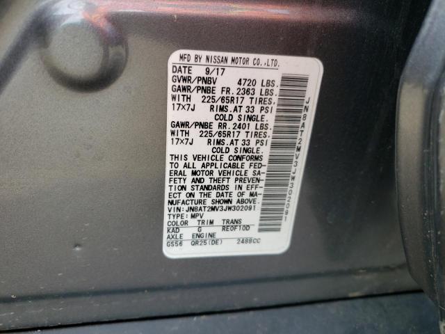 JN8AT2MV3JW302091 - 2018 NISSAN ROGUE S GRAY photo 12