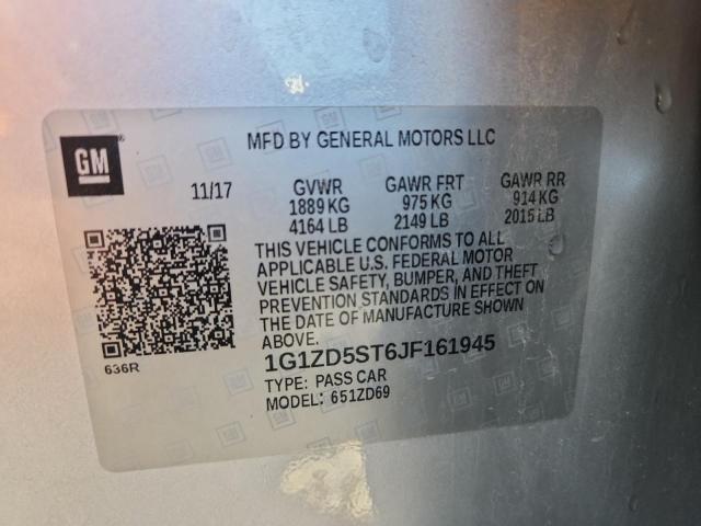 1G1ZD5ST6JF161945 - 2018 CHEVROLET MALIBU LT 银色 照片 12