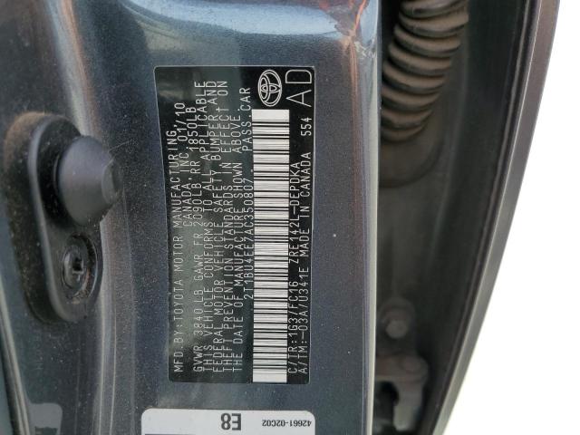 2T1BU4EE7AC350807 - 2010 TOYOTA COROLLA BASE GRAY photo 12