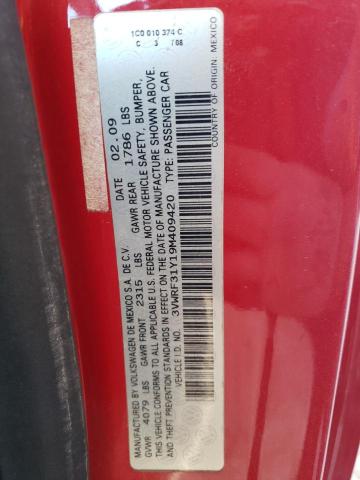 3VWRF31Y19M409420 - 2009 VOLKSWAGEN NEW BEETLE S RED photo 12