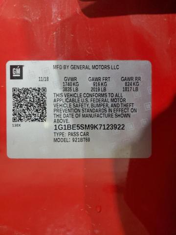 1G1BE5SM9K7123922 - 2019 CHEVROLET CRUZE LT Красный фото 12