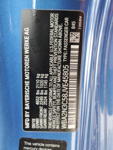 WBA2N3C58JVE45805 - 2018 BMW M240XI BLUE photo 12