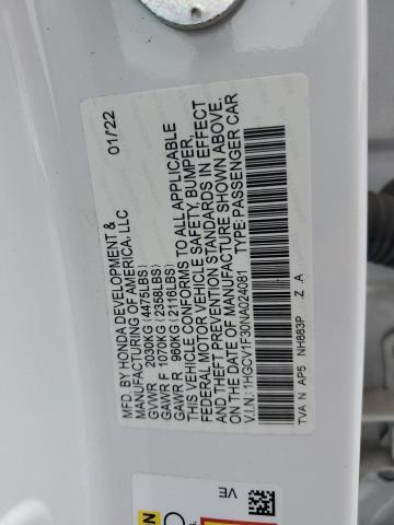 1HGCV1F30NA024081 - 2022 HONDA ACCORD SPORT WHITE photo 13