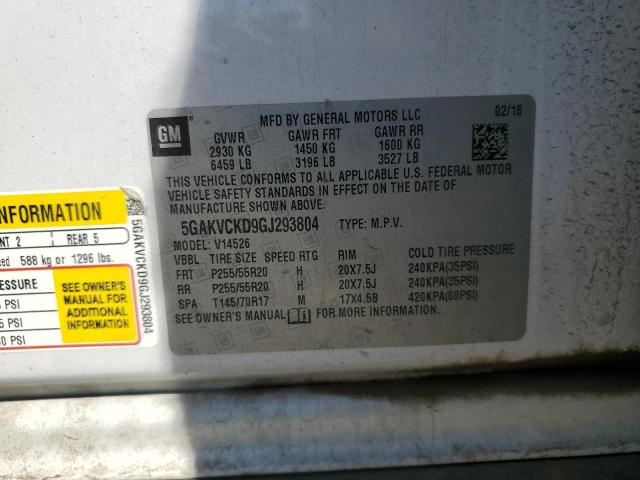 5GAKVCKD9GJ293804 - 2016 BUICK ENCLAVE Ağ foto 12