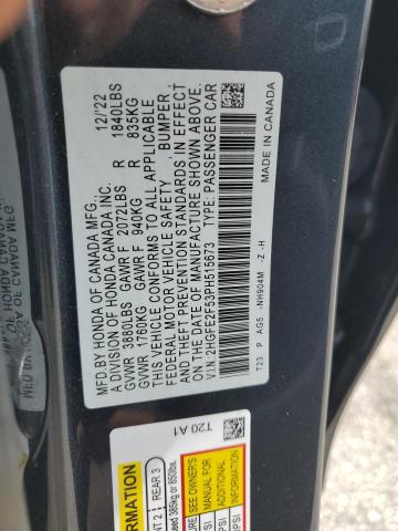 2HGFE2F53PH515673 - 2023 HONDA CIVIC SPORT GRAY photo 13