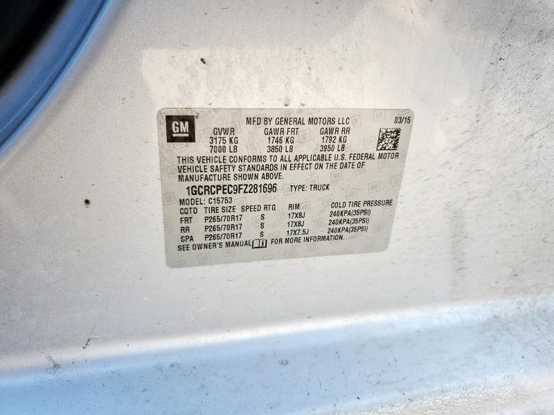 1GCRCPEC9FZ281696 - 2015 CHEVROLET SILVERADO C1500 SILVER photo 13