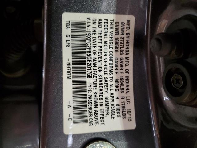 19XFC2F85GE201758 - 2016 HONDA CIVIC EX GRAY photo 12