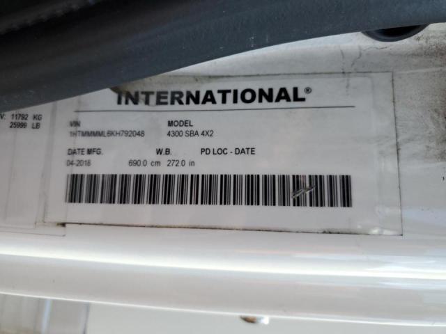 1HTMMMML6KH792048 - 2019 INTERNATIONAL 4300 4300 Ақ фото 10