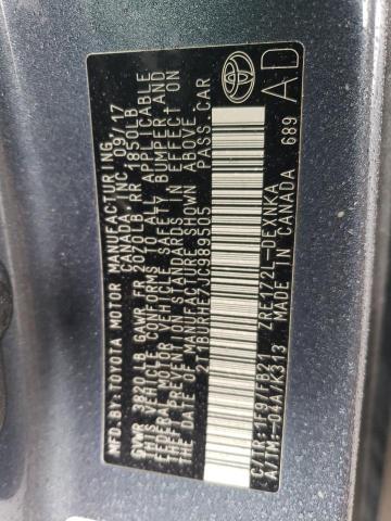 2T1BURHE7JC989505 - 2018 TOYOTA COROLLA L GRAY photo 12