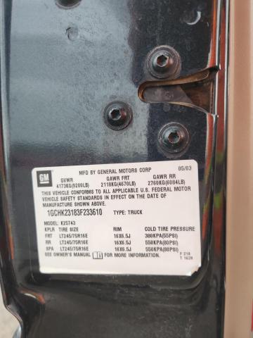 1GCHK23183F233610 - 2003 CHEVROLET SILVERADO K2500 HEAVY DUTY BLACK photo 12