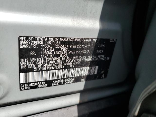 2T3P1RFV8MW193843 - 2021 TOYOTA RAV4 XLE GRAY photo 13