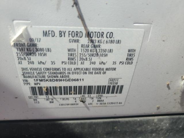 1FM5K8D89HGE06811 - 2017 FORD EXPLORER XLT WHITE photo 13
