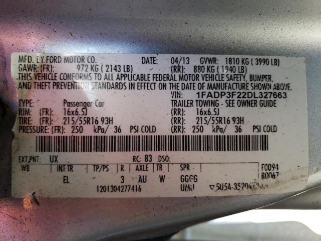 1FADP3F22DL327663 - 2013 FORD FOCUS SE SILVER photo 12