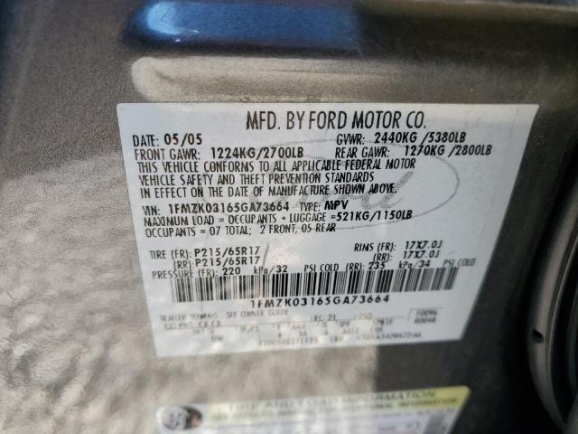 1FMZK03165GA73664 - 2005 FORD FREESTYLE LIMITED GRAY photo 13