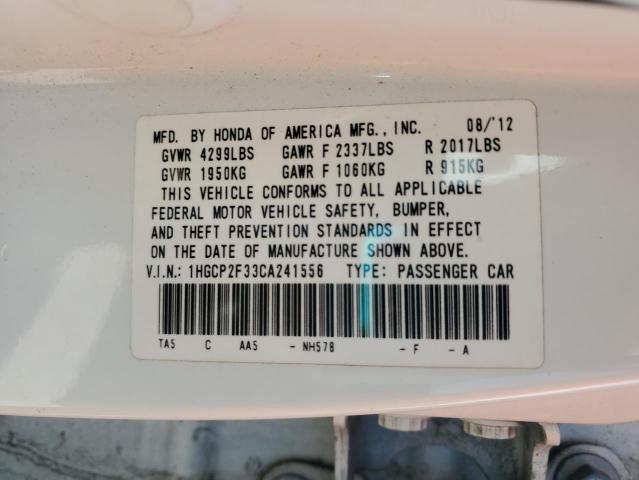 1HGCP2F33CA241556 - 2012 HONDA ACCORD LX WHITE photo 12