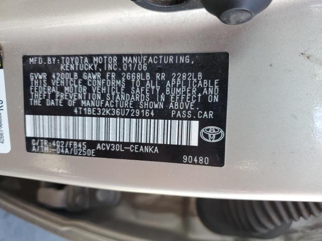 4T1BE32K36U729164 - 2006 TOYOTA CAMRY LE BEIGE photo 12