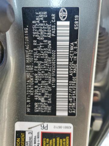4T1BF1FK0CU626002 - 2012 TOYOTA CAMRY BASE GREEN photo 12