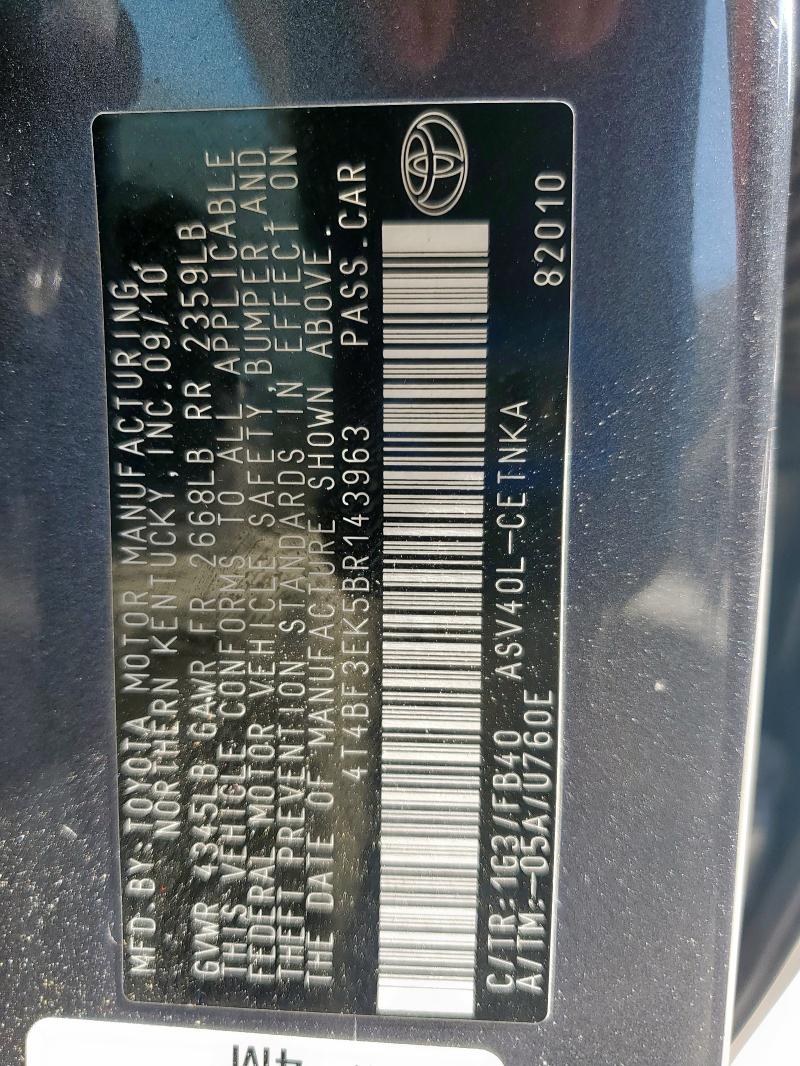 4T4BF3EK5BR143963 - 2011 TOYOTA CAMRY BASE Grafit foto 13