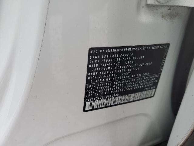 3VV0B7AX0JM020909 - 2018 VOLKSWAGEN TIGUAN S WHITE photo 12