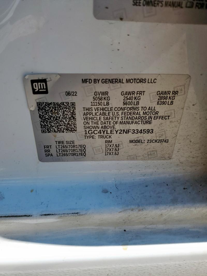 1GC4YLEY2NF334593 - 2022 CHEVROLET SILVERADO K2500 HEAVY DUTY WHITE photo 12