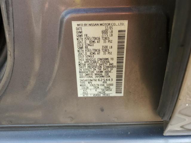 5N1AR18W76C625443 - 2006 NISSAN PATHFINDER LE 金色 照片 12