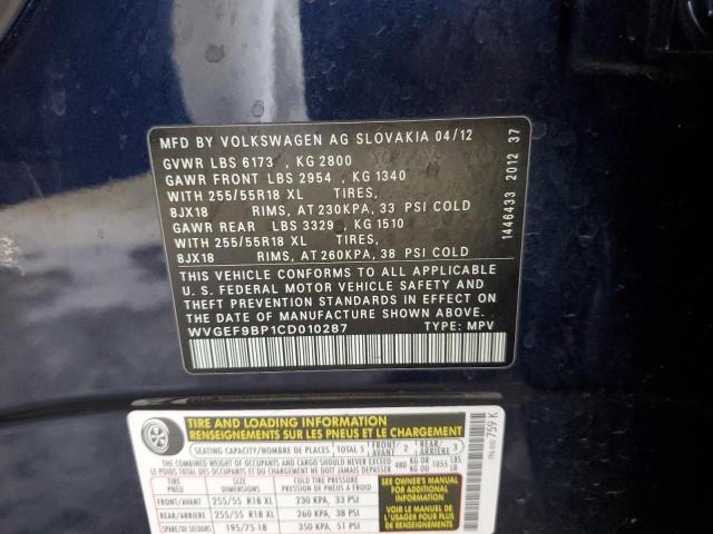 WVGEF9BP1CD010287 - 2012 VOLKSWAGEN TOUAREG V6 BLUE photo 14
