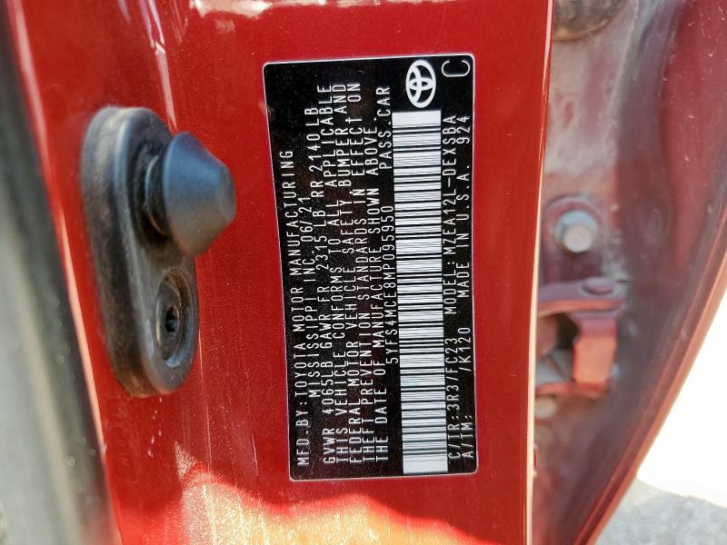 5YFS4MCE8MP095950 - 2021 TOYOTA COROLLA SE RED photo 13