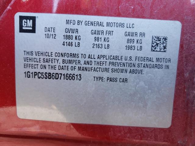 1G1PC5SB6D7166613 - 2013 CHEVROLET CRUZE LT RED photo 12