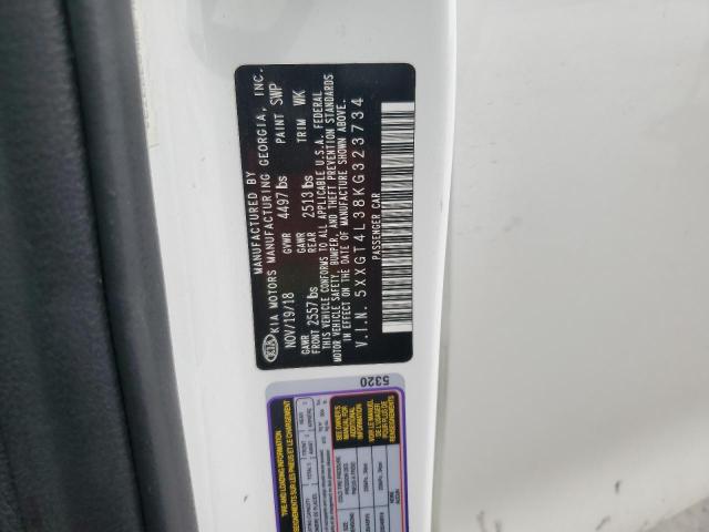 5XXGT4L38KG323734 - 2019 KIA OPTIMA LX WHITE photo 12