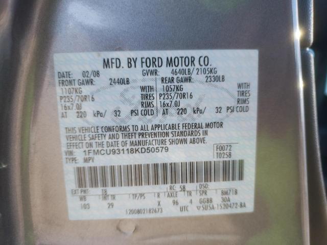 1FMCU93118KD50579 - 2008 FORD ESCAPE XLT BLACK photo 13