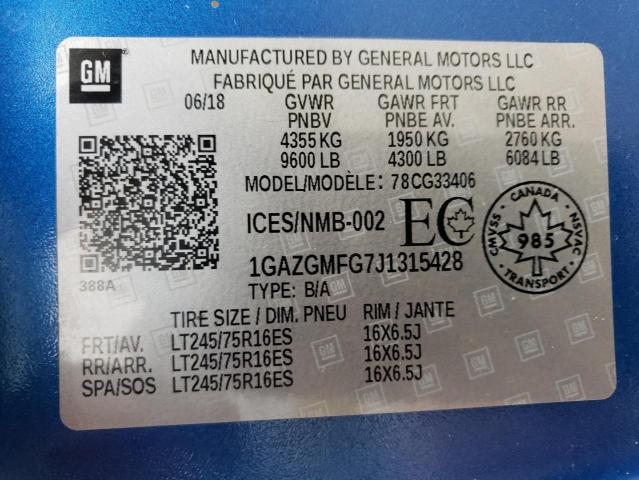 1GAZGMFG7J1315428 - 2018 CHEVROLET EXPRESS G3 LT BLUE photo 14