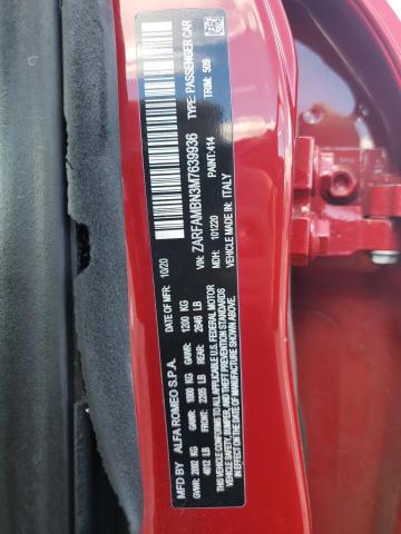 ZARFAMBN3M7639936 - 2021 ALFA ROMEO GIULIA TI 红色 照片 12