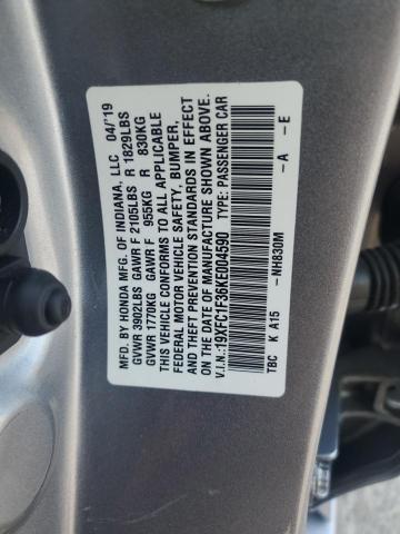 19XFC1F36KE004590 - 2019 HONDA CIVIC EX SILVER photo 12