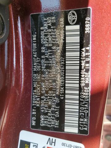 4T1BK1EB9JU267937 - 2018 TOYOTA AVALON XLE Kastanienbraun Foto 13