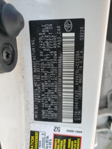 4T1T11AK1NU696864 - 2022 TOYOTA CAMRY SE თეთრი ფოტო 12