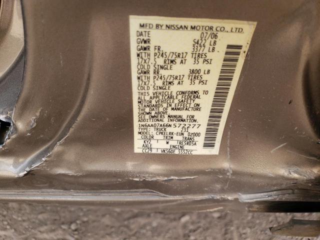 1N6AA07A66N572277 - 2006 NISSAN TITAN XE SILVER photo 12