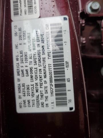 1HGCP2F88BA007777 - 2011 HONDA ACCORD EXL BURGUNDY photo 12