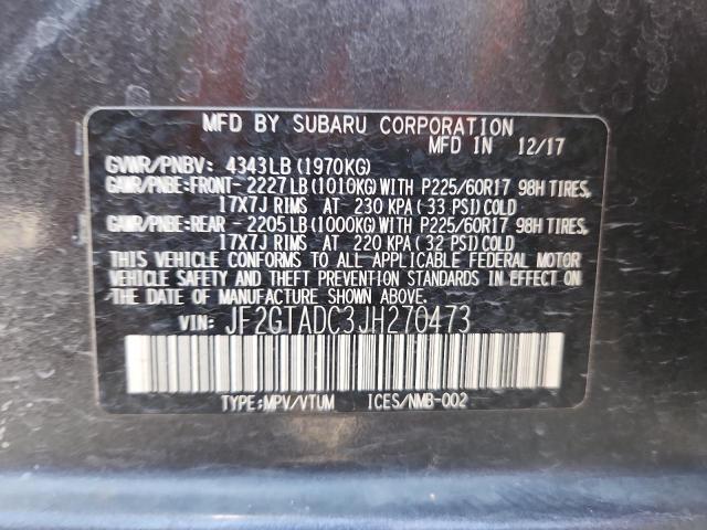 JF2GTADC3JH270473 - 2018 SUBARU CROSSTREK PREMIUM فحمي صورة 12