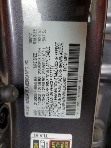 5J6RW2H88HL052282 - 2017 HONDA CR-V EXL GRAY photo 13