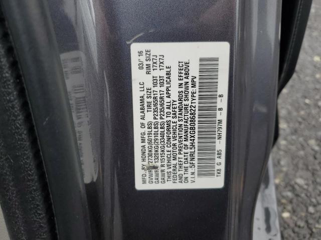 5FNRL5H4XGB086822 - 2016 HONDA ODYSSEY EX GRAY photo 14