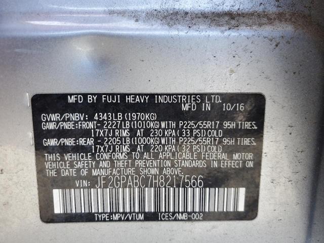 JF2GPABC7H8217566 - 2017 SUBARU CROSSTREK PREMIUM 银色 照片 12