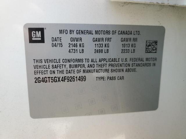 2G4GT5GX4F9261499 - 2015 BUICK REGAL GS WHITE photo 12