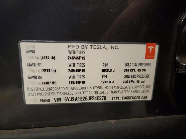 5YJSA1E26JF246270 - 2018 TESLA MODEL S Մոխրագույն լուսանկար 12