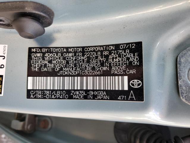 JTDKN3DP1C3022661 - 2012 TOYOTA PRIUS PLUG TURQUOISE photo 13