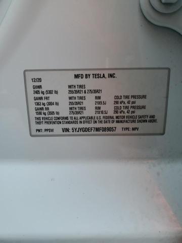 5YJYGDEF7MF089057 - 2021 TESLA MODEL Y WHITE photo 13