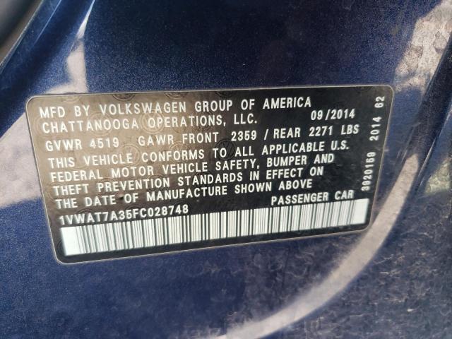 1VWAT7A35FC028748 - 2015 VOLKSWAGEN PASSAT S BLUE photo 12