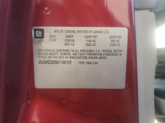 2G4WC582581190197 - 2008 BUICK LACROSSE CX أحمر صورة 12