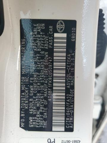 4T1BF1FK8CU508747 - 2012 TOYOTA CAMRY BASE WHITE photo 13